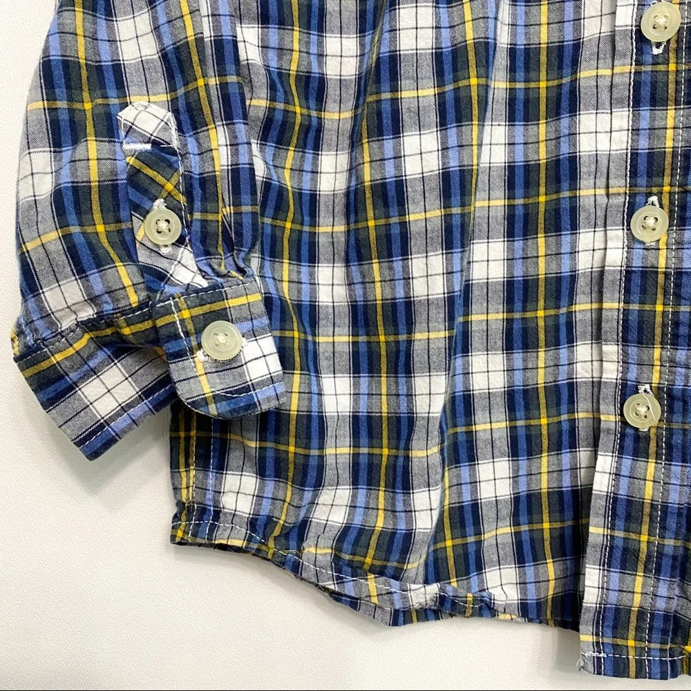 the children's place | plaid navy yellow button down shirt 4t